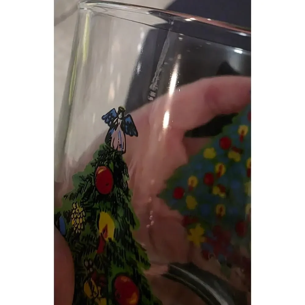 VTG Action Industries Christmas Tree Rocks Glasses Set Of 4 Holiday
